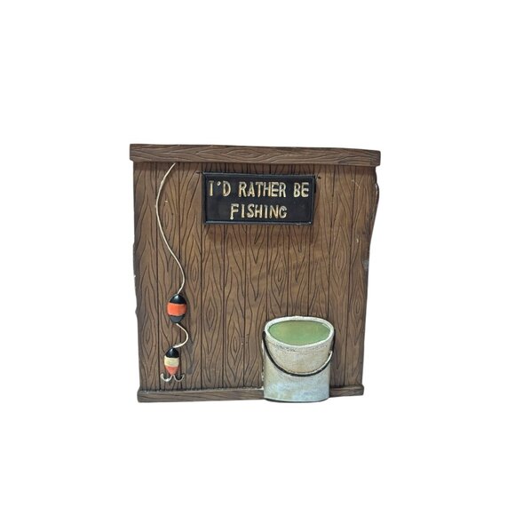 Rustic Fishing-Themed Resin Tissue Box Cover Man Cave I'd Rather Be Fishing - Picture 2 of 7